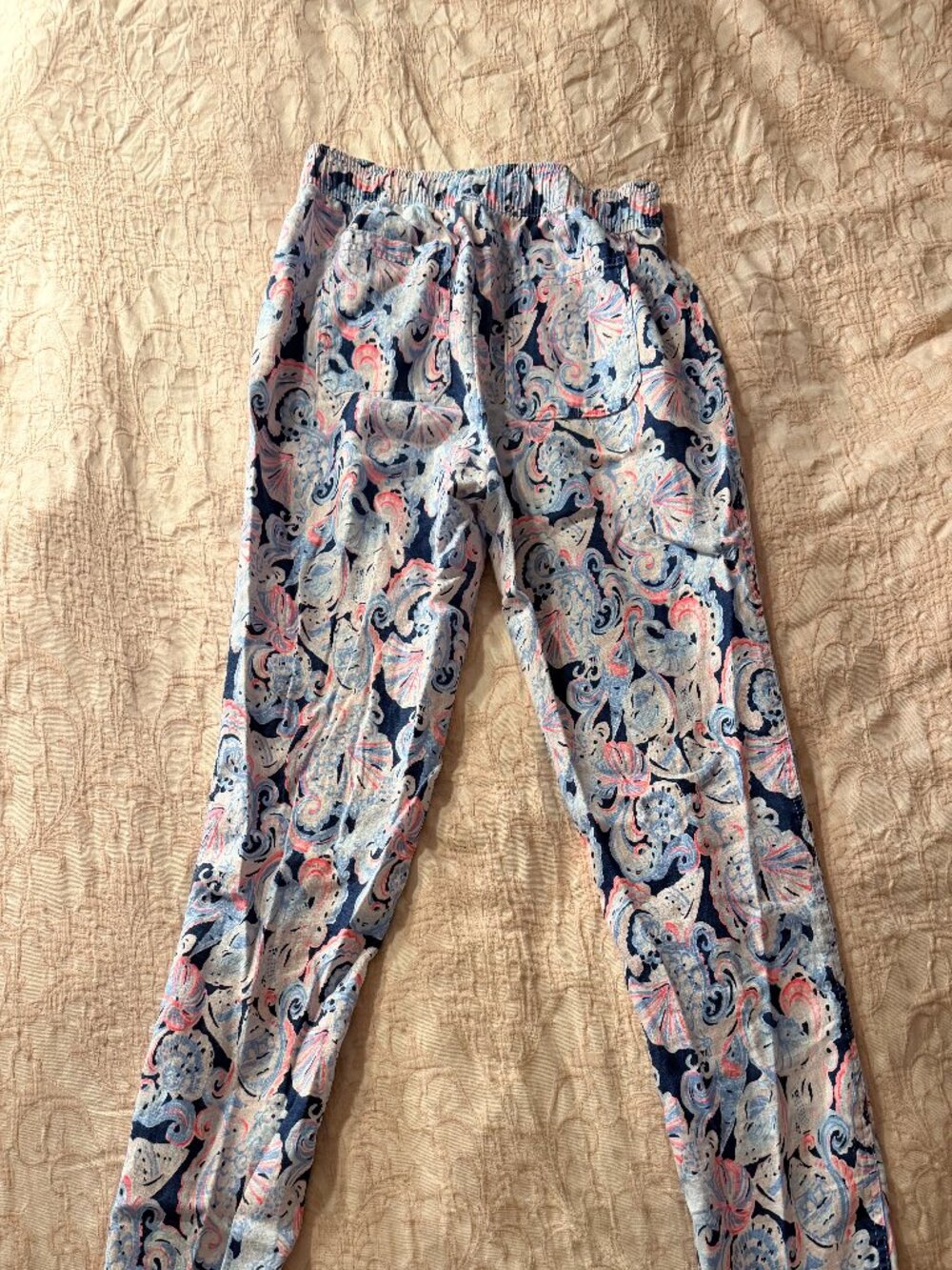 Lilly Pulitzer Linen Pants Size L 'It's For Shore' Seashell Beach Drawstring